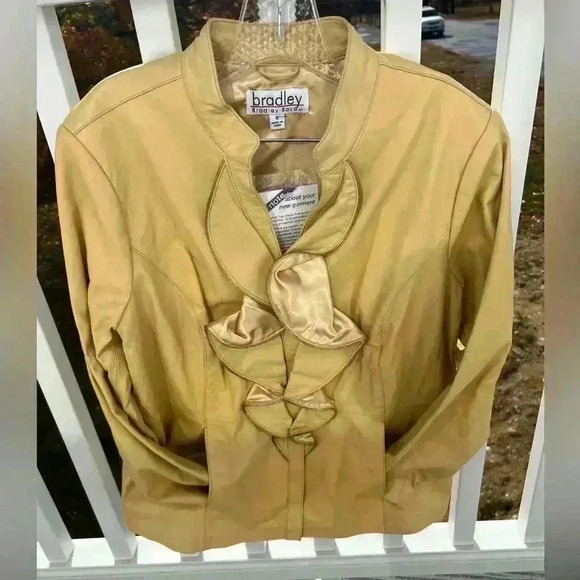 Bradley Bayou Yellow Ruffled Leather Jacket Womens Sz 1X NWT "New Vintage" - Picture 4 of 10
